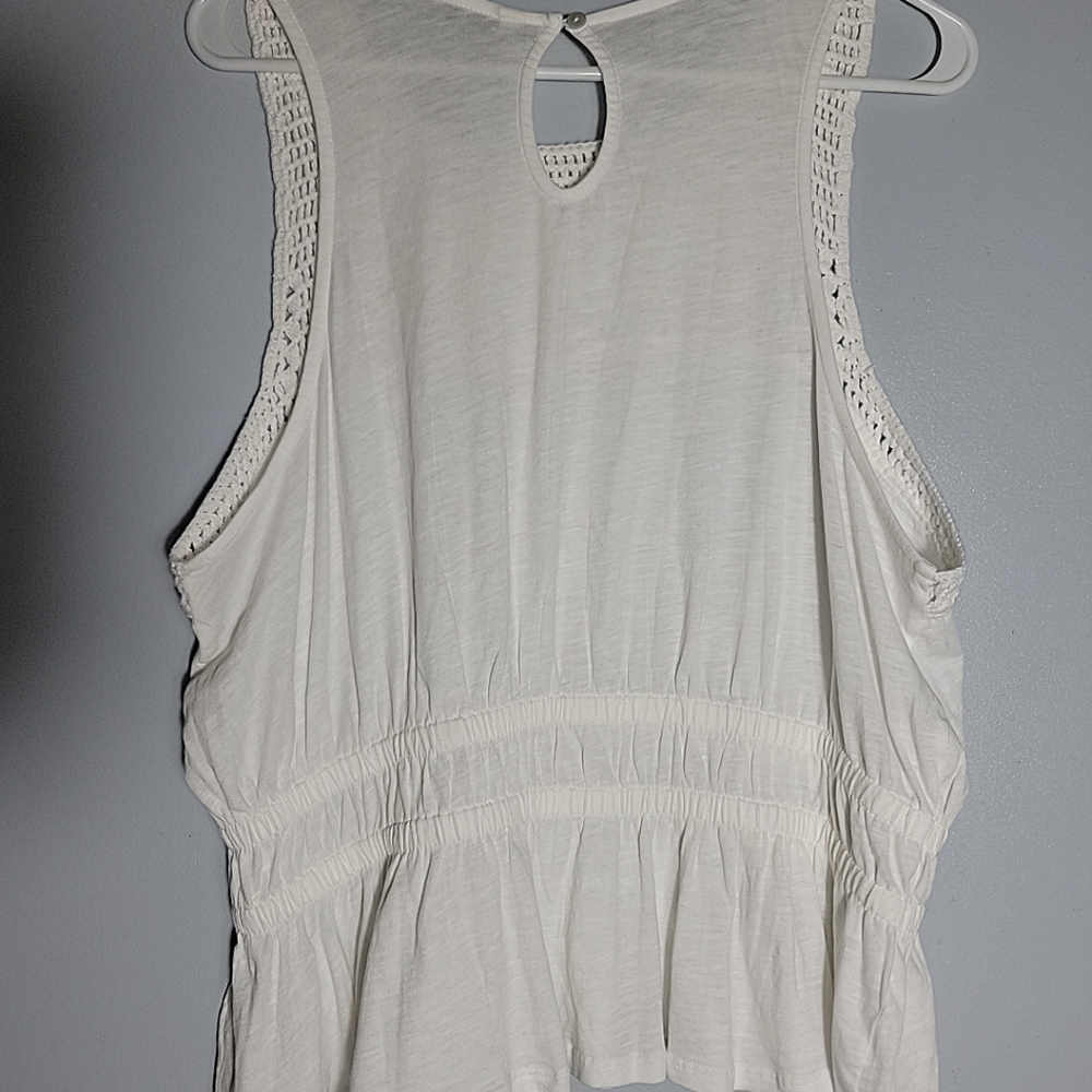Lucky Brand Women's Size Large White Crochet Double Elastic Waist Crop Top - Picture 3 of 7